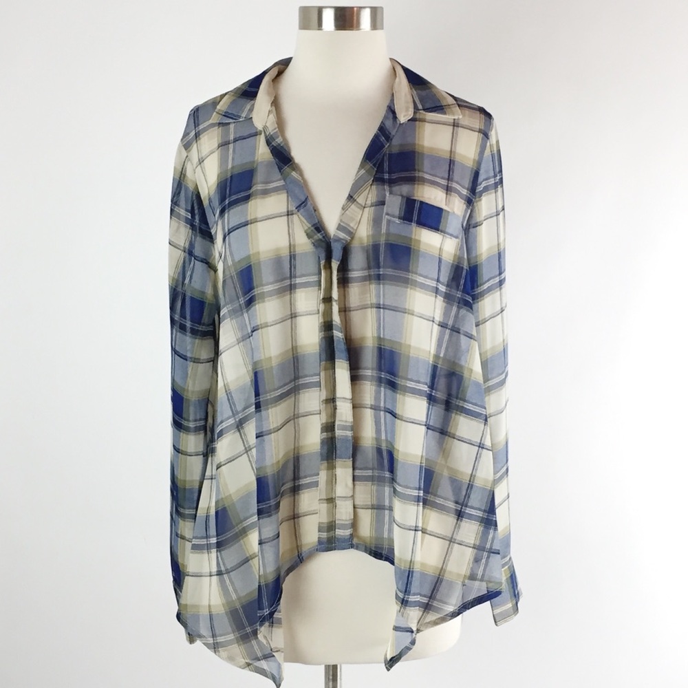 Uniq Plaid Sheer Button Top